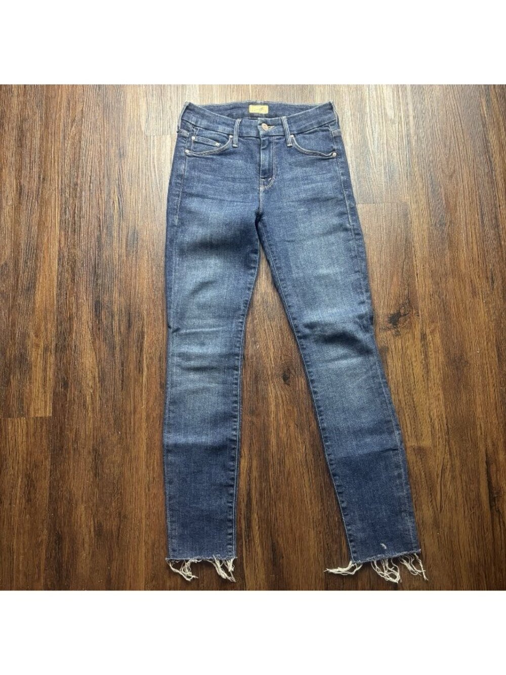 Mother Looker Ankle Fray Girl Crush Skinny Jeans Dark Wash Raw Hem Size 24